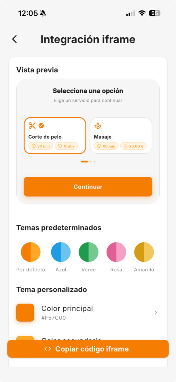 Widget iFrame de Bookniapp integrado en una web de negocio